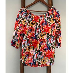 Hester and Orchard Linen bLend Multicolor Off the shoulder Top Size L